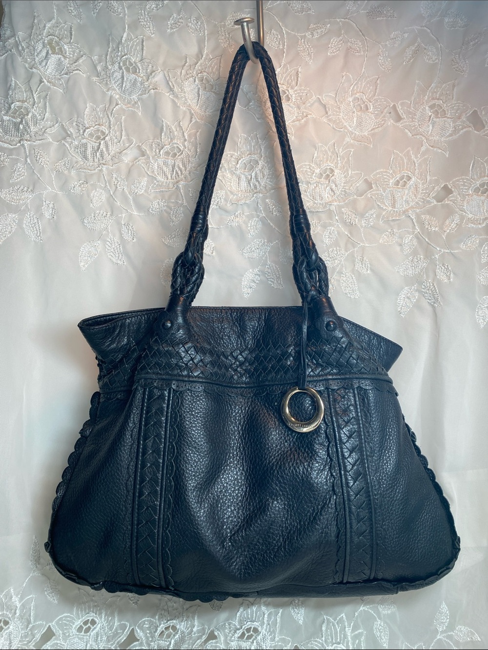 Elliott Lucca Black Braided Leather Shoulder Tote